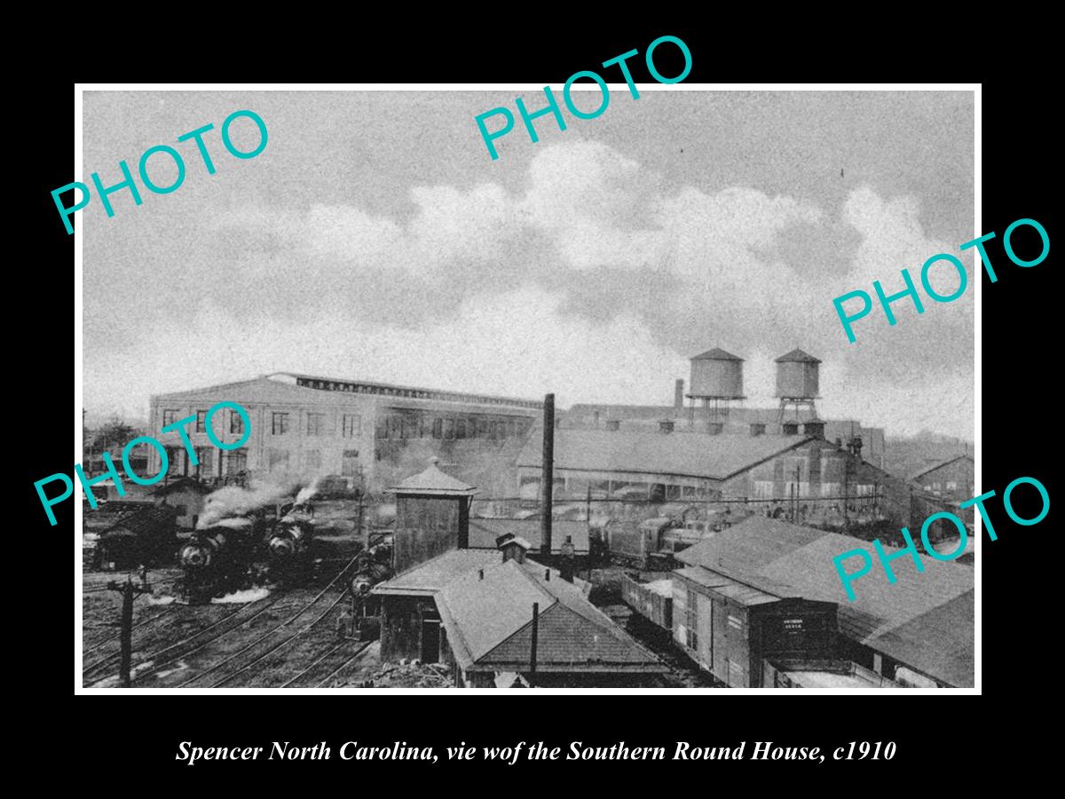 OLD LARGE HISTORIC PHOTO OF SPENCER NORTH CAROLINA, THE RAILROAD ROUNDHOUSE 1910