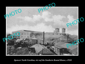 OLD LARGE HISTORIC PHOTO OF SPENCER NORTH CAROLINA, THE RAILROAD ROUNDHOUSE 1910