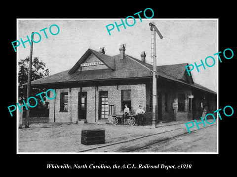 OLD LARGE HISTORIC PHOTO OF WHITEVILLE NORTH CAROLINA, THE RAILROAD DEPOT c1910