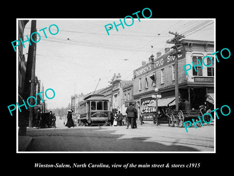 OLD LARGE HISTORIC PHOTO OF WINSTON SALEM NORTH CAROLINA, THE MAIN STREET c1915