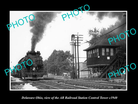 OLD LARGE HISTORIC PHOTO OF DELAWARE OHIO, THE AR RAILROAD STATION TOWER c1940