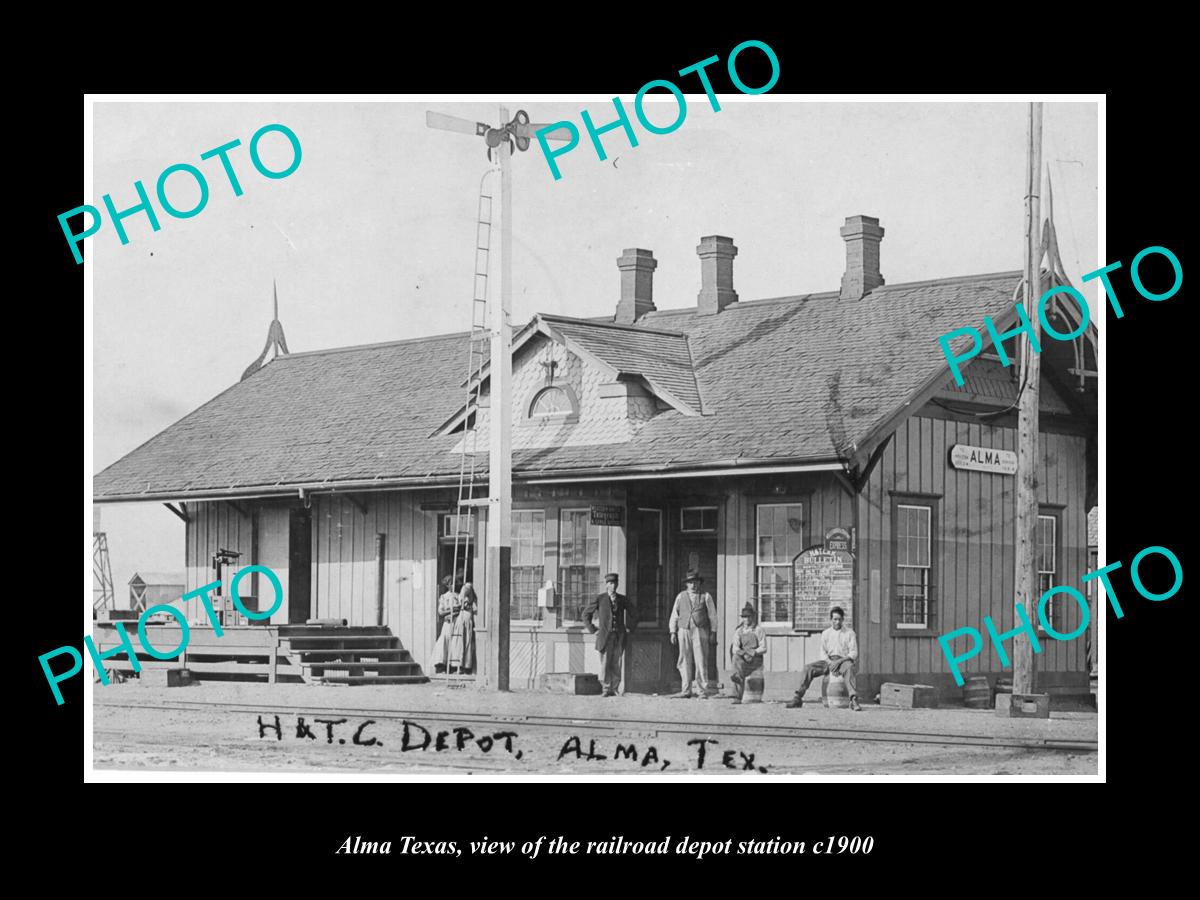 OLD LARGE HISTORIC PHOTO OF ALMA TEXAS, THE RAILROAD DEPOT STATION c1900