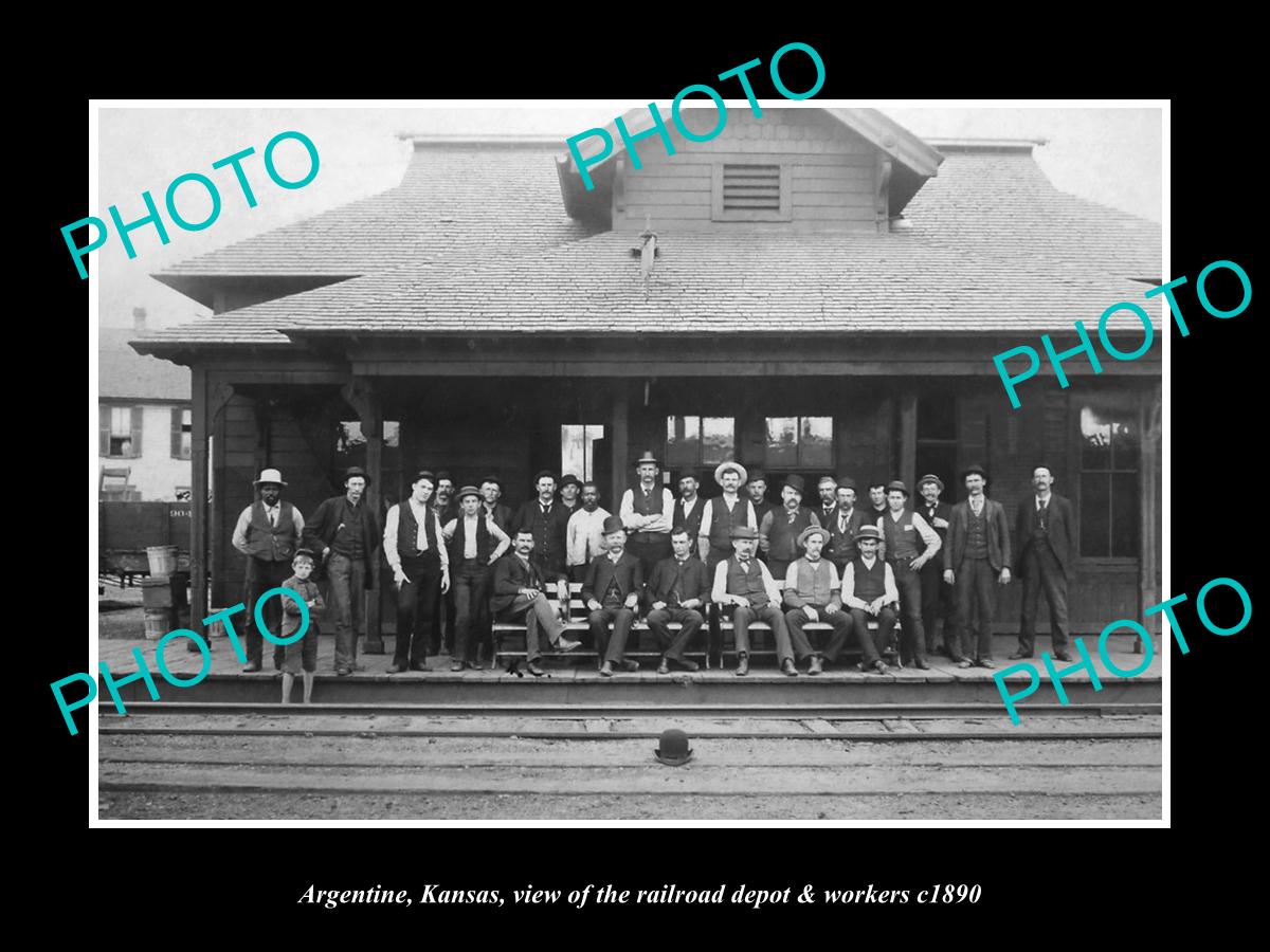 OLD LARGE HISTORIC PHOTO OF ARGENTINE KANSAS, THE RAILROAD DEPOT STATION c1890