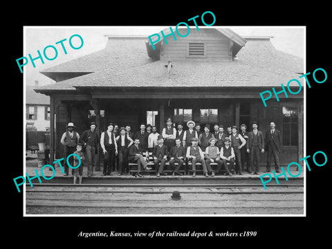 OLD LARGE HISTORIC PHOTO OF ARGENTINE KANSAS, THE RAILROAD DEPOT STATION c1890