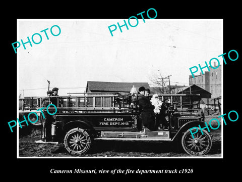 OLD LARGE HISTORIC PHOTO OF CAMERON MISSOURI, THE FIRE DEPARTMENT TRUCK c1920