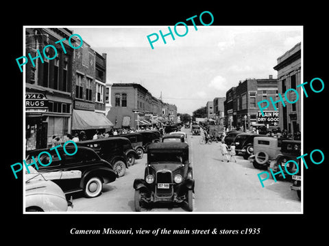 OLD LARGE HISTORIC PHOTO OF CAMERON MISSOURI, THE MAIN St & STORES c1935