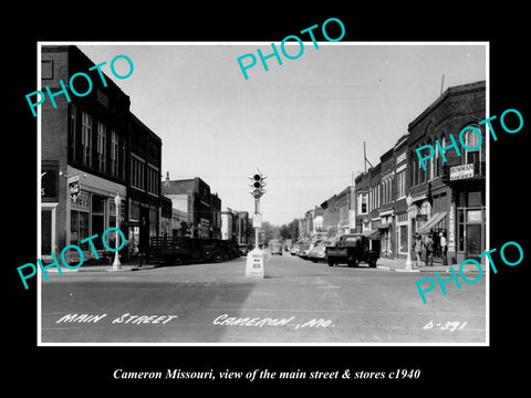 OLD LARGE HISTORIC PHOTO OF CAMERON MISSOURI, THE MAIN St & STORES c1940