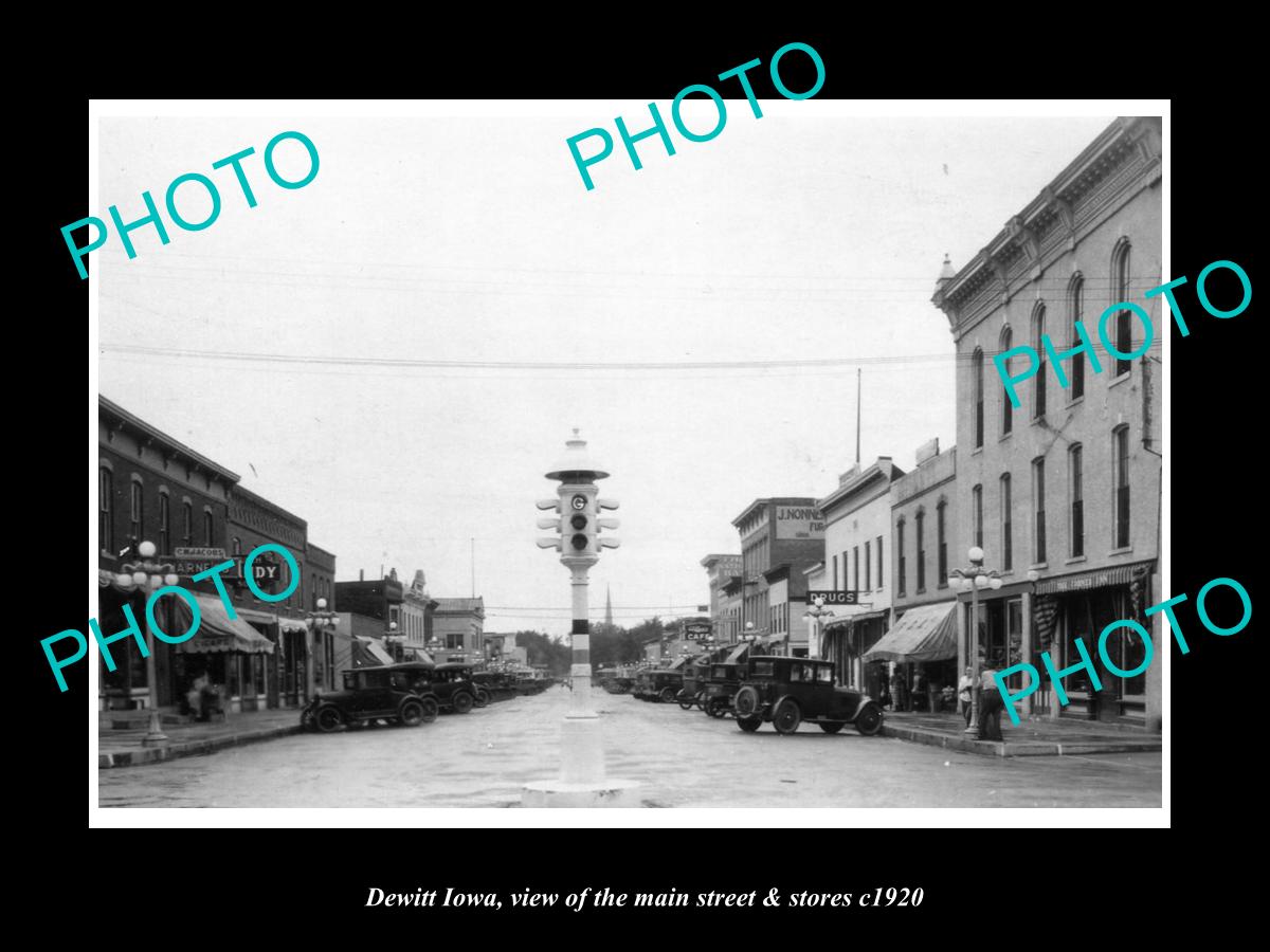 OLD LARGE HISTORIC PHOTO OF DEWITT IOWA, VIEW OF THE MAIN St & STORES c1920