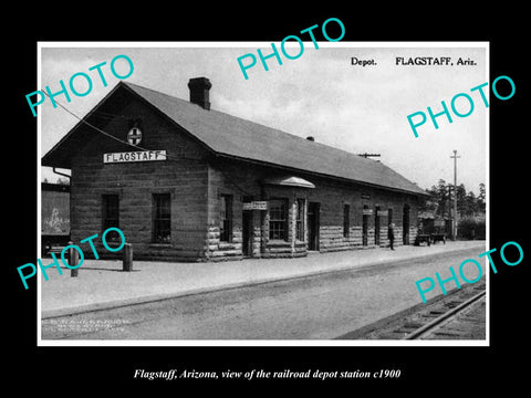 OLD LARGE HISTORIC PHOTO OF FLAGSTAFF ARIZONA, THE RAILROAD DEPOT STATION c1900