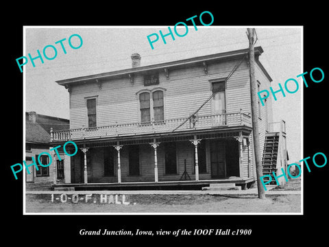 OLD LARGE HISTORIC PHOTO OF GRAND JUNCTION IOWA, VIEW OF THE IOOF HALL c1900