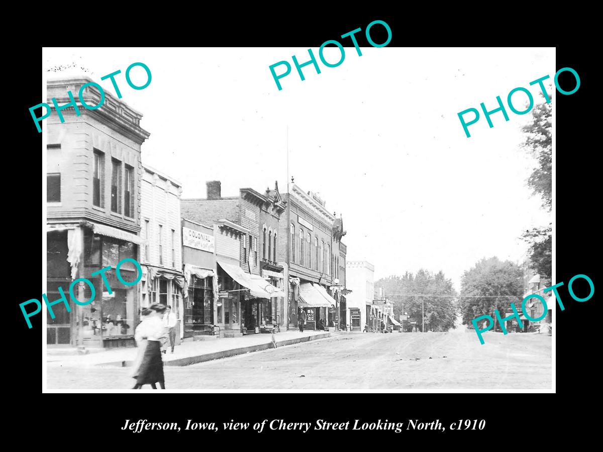 OLD LARGE HISTORIC PHOTO OF JEFFERSON IOWA, VIEW OF MAIN STREET & STORES c1910