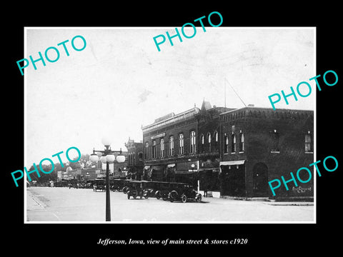 OLD LARGE HISTORIC PHOTO OF JEFFERSON IOWA, VIEW OF MAIN STREET & STORES c1920