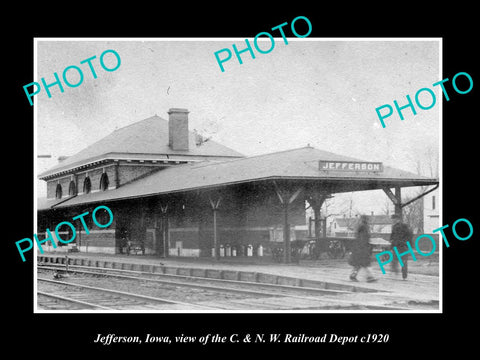 OLD LARGE HISTORIC PHOTO OF JEFFERSON IOWA, VIEW OF RAILROAD STATION c1920