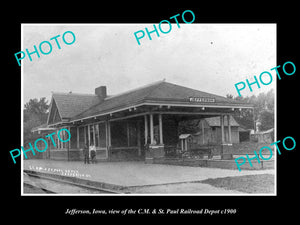 OLD LARGE HISTORIC PHOTO OF JEFFERSON IOWA, VIEW OF RAILROAD STATION c1900