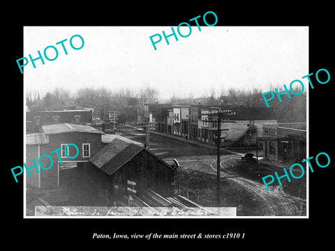 OLD LARGE HISTORIC PHOTO OF PATON IOWA, VIEW OF THE MAIN STREET & STORES c1910 2