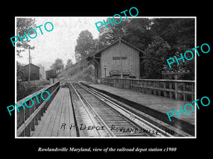 OLD LARGE HISTORIC PHOTO OF ROWLANDSVILLE MARYLAND, THE RAILROAD STATION c1900