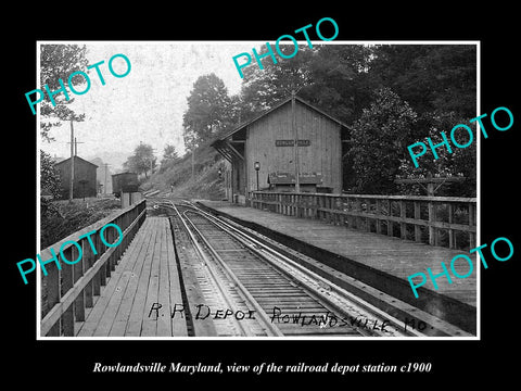 OLD LARGE HISTORIC PHOTO OF ROWLANDSVILLE MARYLAND, THE RAILROAD STATION c1900