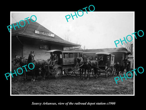 OLD LARGE HISTORIC PHOTO OF SEARCY ARIZONA, THE RAILROAD DEPOT STATION c1900