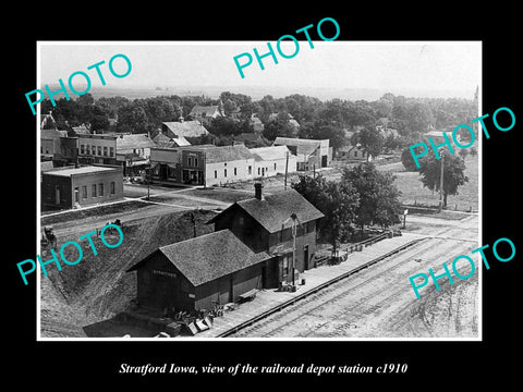 OLD LARGE HISTORIC PHOTO OF STRATFORD IOWA, THE RAILROAD DEPOT STATION c1910 2