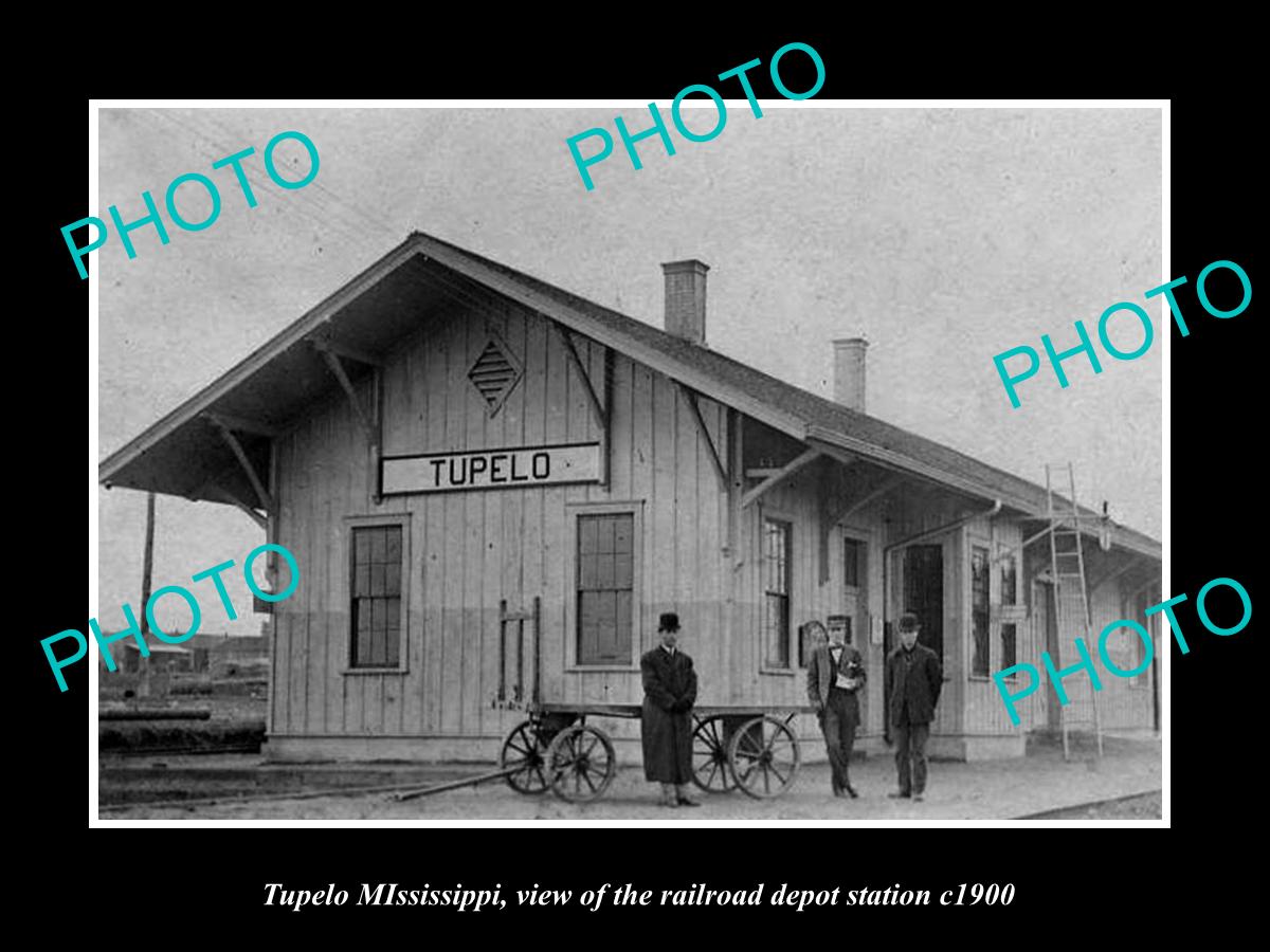 OLD LARGE HISTORIC PHOTO OF TUPELO MISSISSIPPI, THE RAILROAD DEPOT STATION c1900