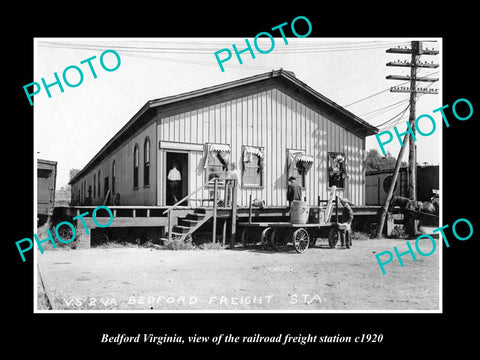 OLD LARGE HISTORIC PHOTO OF BEDFORD VIRGINIA, THE RAILROAD DEPOT STATION c1920