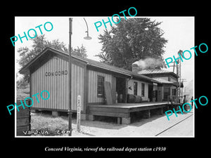 OLD LARGE HISTORIC PHOTO OF CONCORD VIRGINIA, THE RAILROAD DEPOT STATION c1930