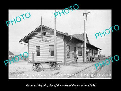 OLD LARGE HISTORIC PHOTO OF GROTTOES VIRGINIA, THE RAILROAD DEPOT STATION c1920