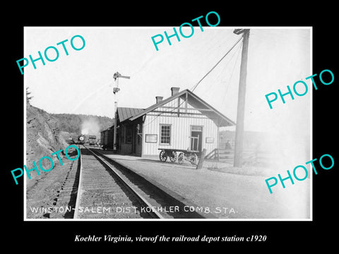 OLD LARGE HISTORIC PHOTO OF KOEHLER VIRGINIA, THE RAILROAD DEPOT STATION c1920