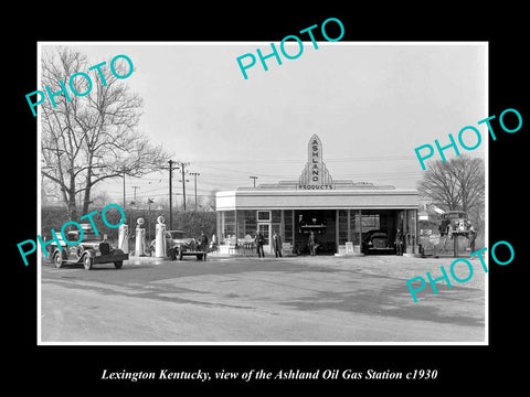 OLD LARGE HISTORIC PHOTO OF LEXINGTON KENTUCKY, THE ASHLAND OIL GAS STATION 1930