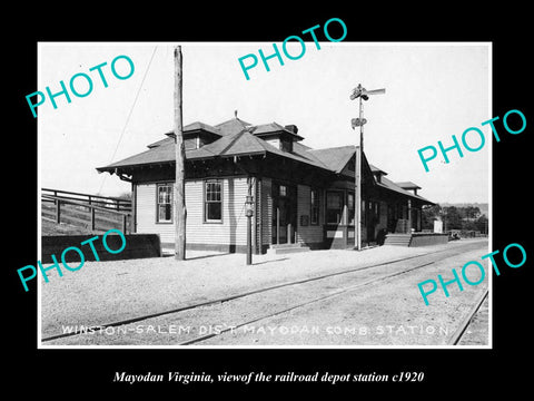 OLD LARGE HISTORIC PHOTO OF MAYODAN VIRGINIA, THE RAILROAD DEPOT STATION c1920