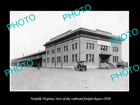 OLD LARGE HISTORIC PHOTO OF NORFOLK VIRGINIA, THE RAILROAD FREIGHT DEPOT c1920