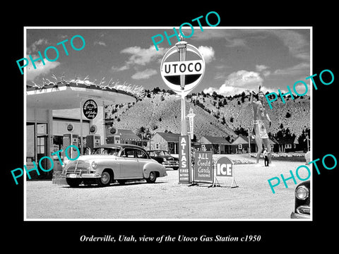 OLD LARGE HISTORIC PHOTO OF ORDERVILLE UTAH, THE UTOCO GAS STATION c1950