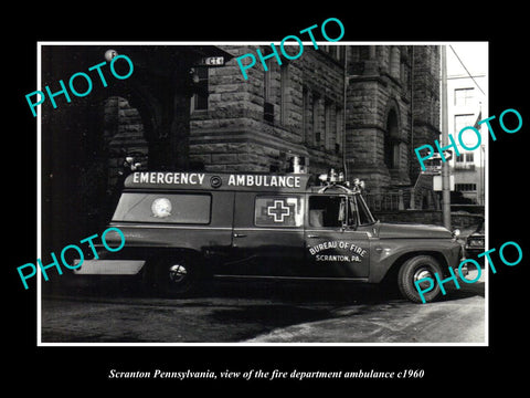 OLD LARGE HISTORIC PHOTO OF SCRANTON PENNSYLVANIA, FIRE STATION AMBULANCE c1960