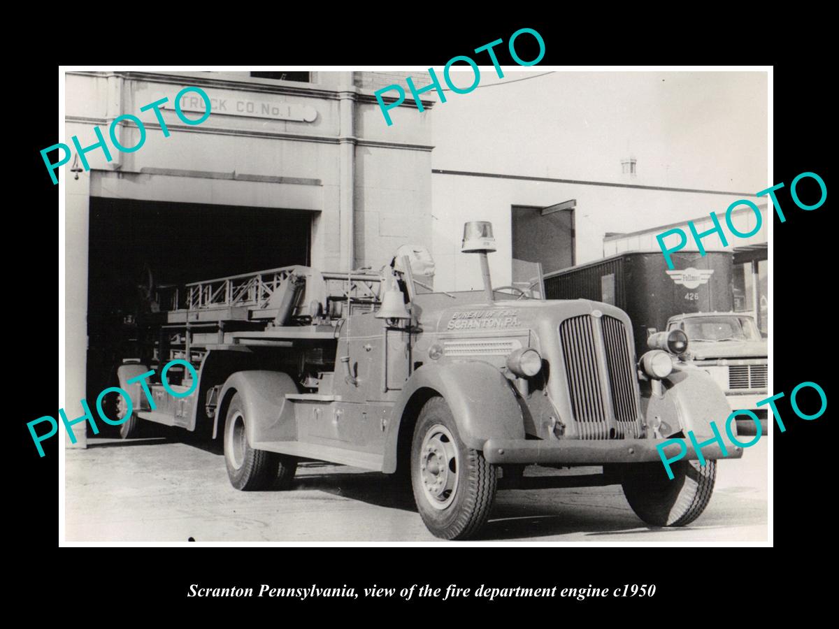 OLD LARGE HISTORIC PHOTO OF SCRANTON PENNSYLVANIA, FIRE STATION ENGINE c1950