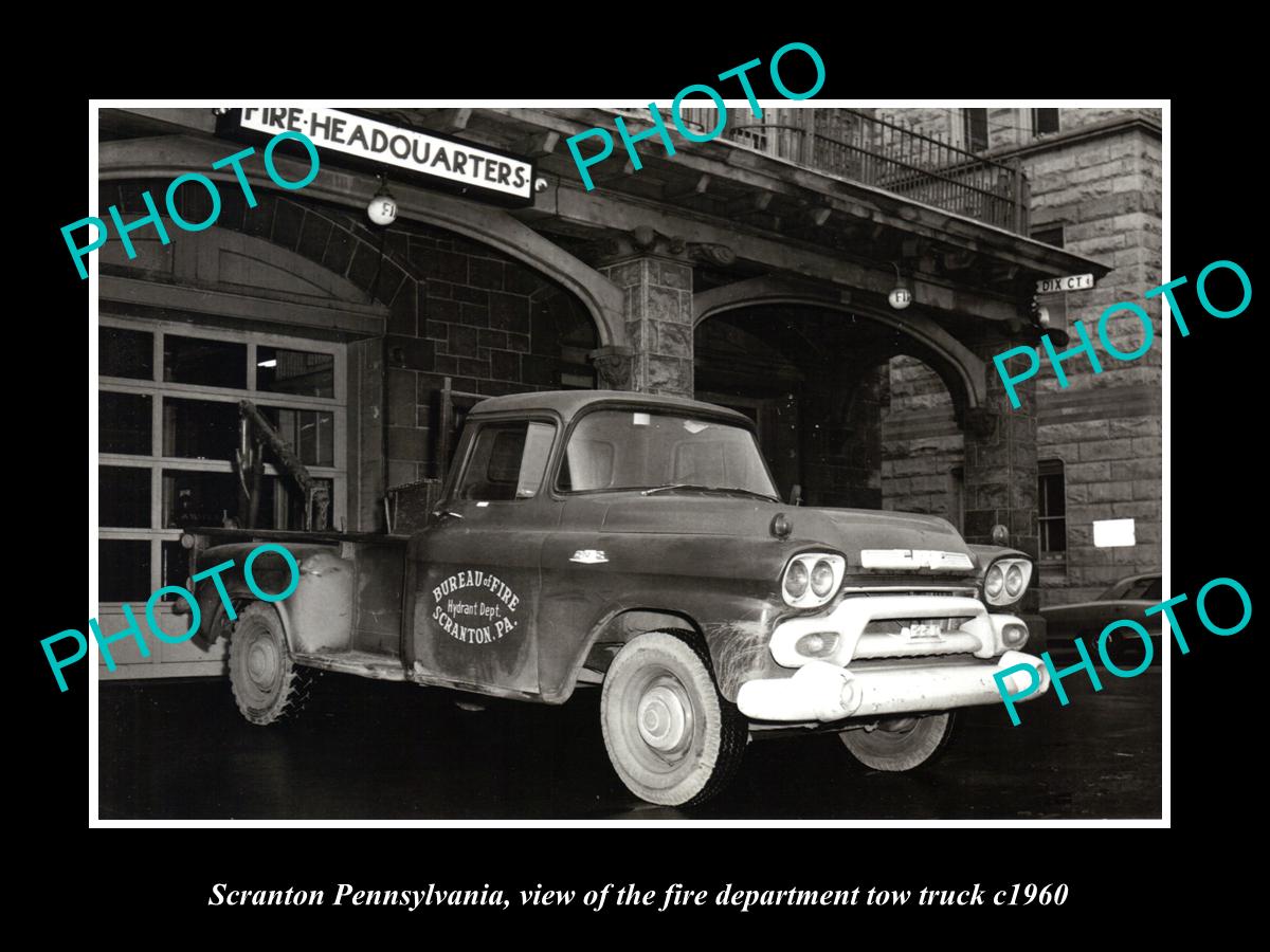 OLD LARGE HISTORIC PHOTO OF SCRANTON PENNSYLVANIA, FIRE STATION  TOW TRUCK c1960