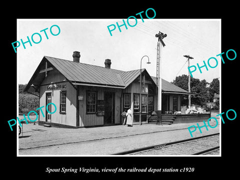 OLD LARGE HISTORIC PHOTO OF SPOUT SPRING VIRGINIA, RAILROAD DEPOT STATION c1920