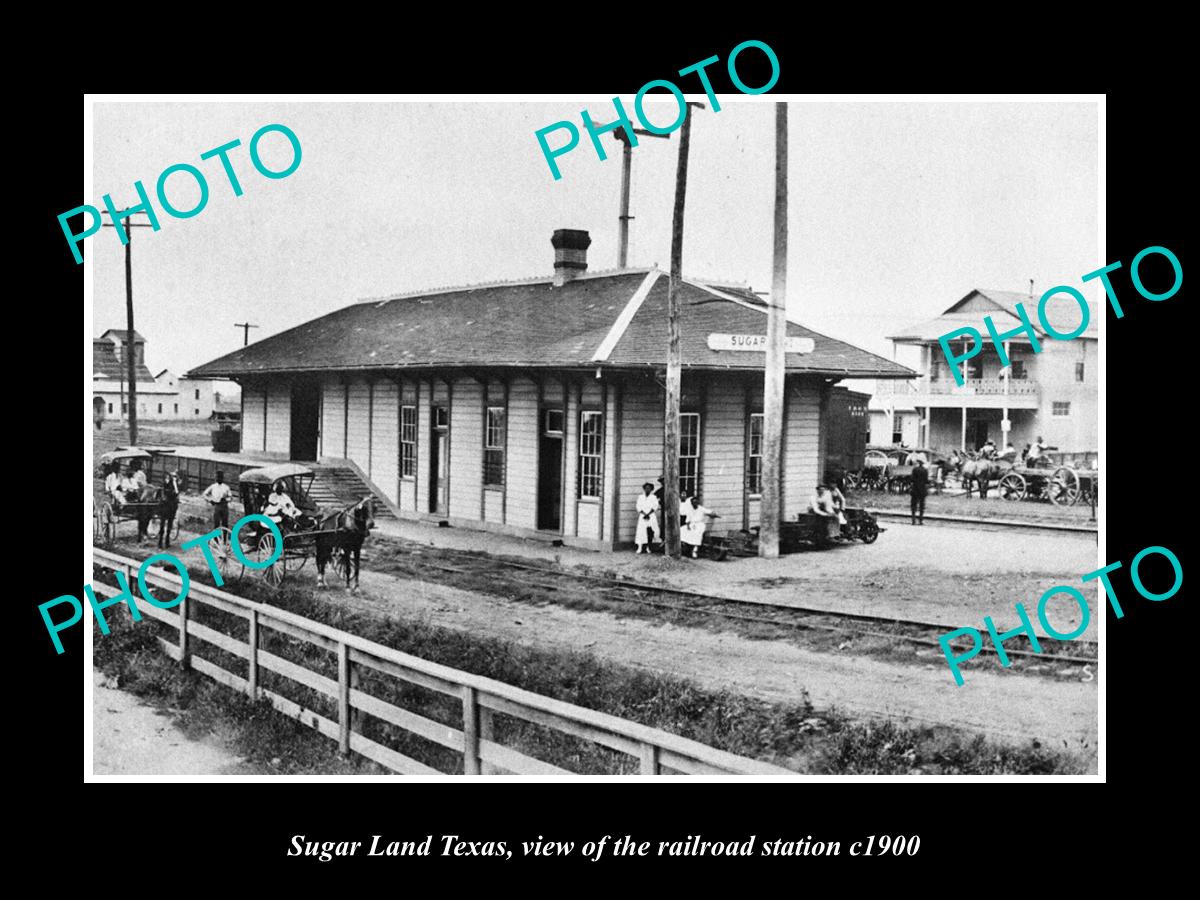 OLD LARGE HISTORIC PHOTO OF SUGAR LAND TEXAS, THE RAILROAD DEPOT STATION c1900