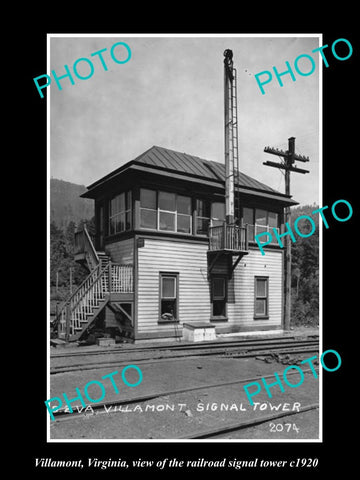 OLD LARGE HISTORIC PHOTO OF VILLAMONT VIRGINIA, THE RAILROAD SIGNAL TOWER c1920