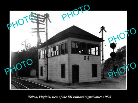 OLD LARGE HISTORIC PHOTO OF WALTON VIRGINIA, THE BH RAILROAD SIGNAL TOWER c1920