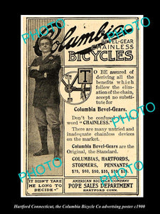 OLD LARGE HISTORIC PHOTO OF HARTFORD CONNECTICUT COLUMBIA BICYCLE POSTER c1900 2