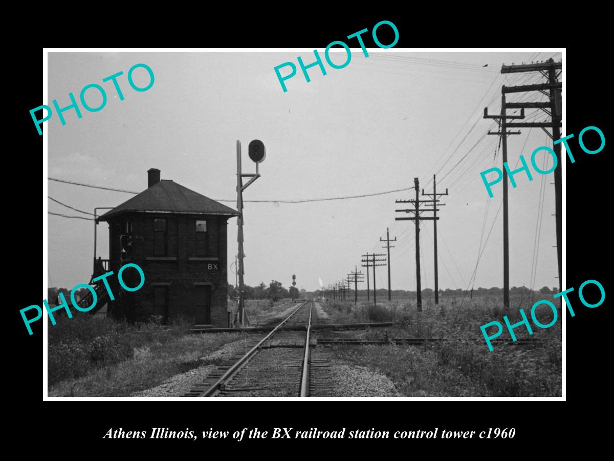 OLD LARGE HISTORIC PHOTO OF ATHENS ILLINOIS, THE BX RAILROAD SIGNAL TOWER c1960