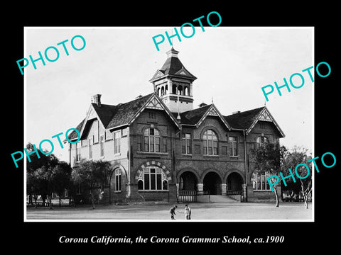 OLD LARGE HISTORIC PHOTO OF CORONA CALIFORNIA, VIEW OF THE GRAMMER SCHOOL c1900