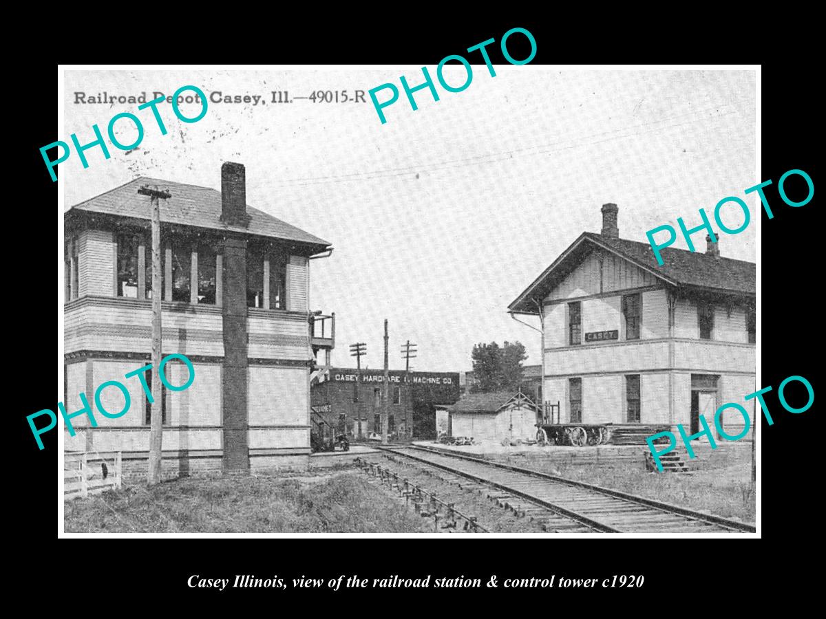 OLD LARGE HISTORIC PHOTO OF CASEY ILLINOIS, THE RAILROAD SIGNAL TOWER c1920