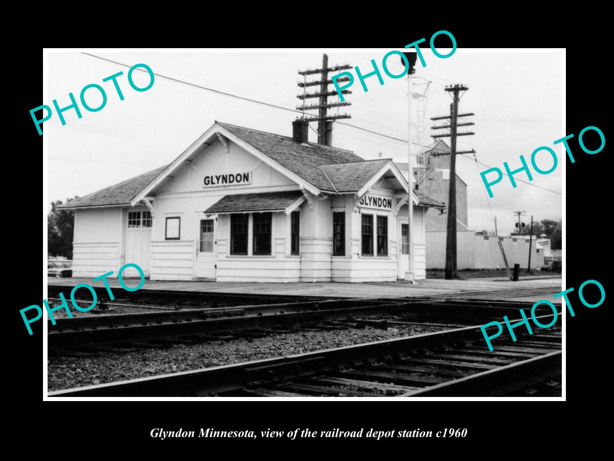 OLD LARGE HISTORIC PHOTO OF GLYNDON MINNESOTA, THE RAILROAD DEPOT STATION c1960