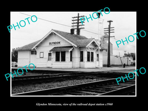 OLD LARGE HISTORIC PHOTO OF GLYNDON MINNESOTA, THE RAILROAD DEPOT STATION c1960