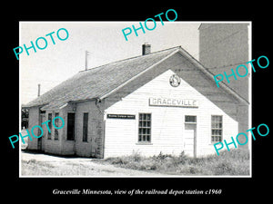 OLD LARGE HISTORIC PHOTO OF GRACEVILLE MINNESOTA RAILROAD DEPOT STATION c1960