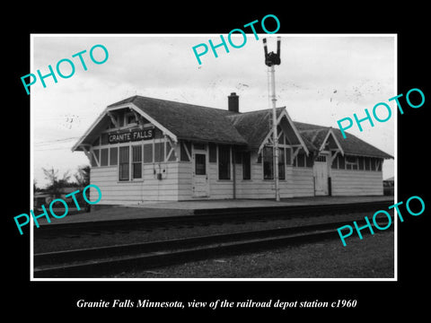 OLD LARGE HISTORIC PHOTO OF GRANITE FALLS MINNESOTA RAILROAD DEPOT STATION c1960