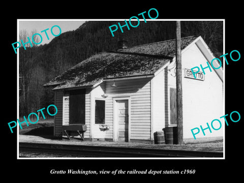 OLD LARGE HISTORIC PHOTO OF GROTTO WASHINGTON, THE RAILROAD DEPOT STATION c1960