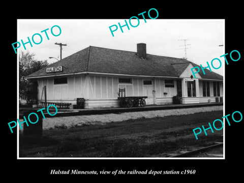 OLD LARGE HISTORIC PHOTO OF HALSTAD MINNESOTA, THE RAILROAD DEPOT STATION c1960