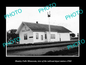 OLD LARGE HISTORIC PHOTO OF HAMLEY FALLS MINNESOTA RAILROAD DEPOT STATION c1960